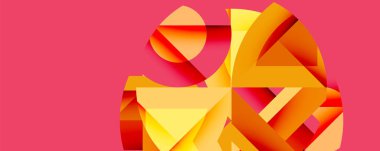 Daireler, yarı daireler, kareler ve yuvarlak üçgenler. Duvar kağıdı, afiş, arkaplan, kart, kitap illüstrasyonu, iniş sayfası için geometrik mozaik mozaik desen soyut arkaplan