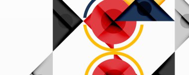 Kesişen üçgenler, daireler ve gradyanlarla soyut geometrik bileşim, derinlik ve kontrastla dinamik bir katman oluşturur.