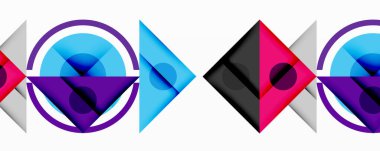 Katmanlı üçgenler, daireler ve gradyanlarla birlikte geometrik soyut tasarım, keskin zıtlıklar ve derinlikle yapılandırılmış bir model oluşturur.