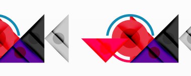 Kesişen üçgenler, daireler ve gradyanlarla soyut geometrik bileşim, derinlik ve kontrastla dinamik bir katman oluşturur.