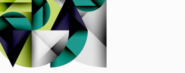 Üst üste binen daireler ve gradyanlarla soyut geometrik çizimler, daire kare üçgen şekilleri arka plan şekilleri keskin açısal kesikler, pürüzsüz gölgeleme ve yapılandırılmış katman bileşimi