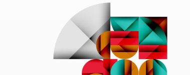 Üst üste binen daireler ve gradyanlarla soyut geometrik çizimler, daire kare üçgen şekilleri arka plan şekilleri keskin açısal kesikler, pürüzsüz gölgeleme ve yapılandırılmış katman bileşimi