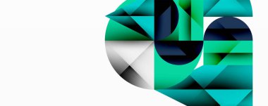 Katmanlı daireler ve açısal segmentlerle modern soyut kompozisyon gradyan, şeffaflık efektleri ve yapılandırılmış geometrik düzen içerir.