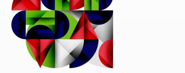 Katmanlı daireler ve açısal segmentlerle modern soyut kompozisyon gradyan, şeffaflık efektleri ve yapılandırılmış geometrik düzen içerir.