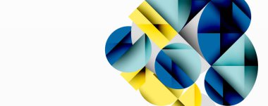 Katmanlı daireler ve açısal segmentlerle modern soyut kompozisyon gradyan, şeffaflık efektleri ve yapılandırılmış geometrik düzen içerir.