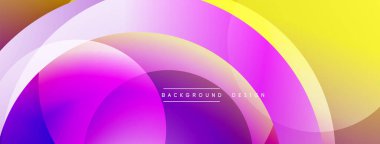 Katmanlı dairesel şekiller canlı renklerde, düzgün geçiş, derinlik efektleri ve modern, fütürist estetiğe sahip, gradyan açısından zengin soyut bir tasarım oluşturur.