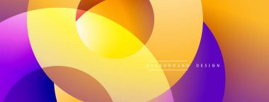 Katmanlı dairesel şekiller canlı renklerde, düzgün geçiş, derinlik efektleri ve modern, fütürist estetiğe sahip, gradyan açısından zengin soyut bir tasarım oluşturur.
