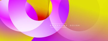 Katmanlı dairesel şekiller canlı renklerde, düzgün geçiş, derinlik efektleri ve modern, fütürist estetiğe sahip, gradyan açısından zengin soyut bir tasarım oluşturur.