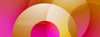 Katmanlı dairesel şekiller canlı renklerde, düzgün geçiş, derinlik efektleri ve modern, fütürist estetiğe sahip, gradyan açısından zengin soyut bir tasarım oluşturur.