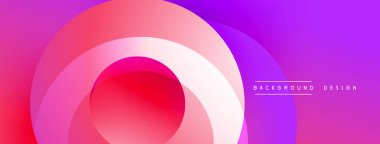 Katmanlı dairesel şekiller canlı renklerde, düzgün geçiş, derinlik efektleri ve modern, fütürist estetiğe sahip, gradyan açısından zengin soyut bir tasarım oluşturur.