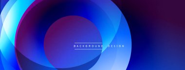 Katmanlı dairesel şekiller canlı renklerde, düzgün geçiş, derinlik efektleri ve modern, fütürist estetiğe sahip, gradyan açısından zengin soyut bir tasarım oluşturur.