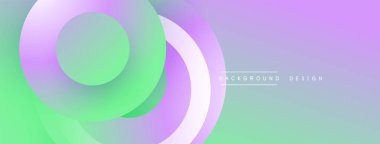 Katmanlı dairesel şekiller canlı renklerde, düzgün geçiş, derinlik efektleri ve modern, fütürist estetiğe sahip, gradyan açısından zengin soyut bir tasarım oluşturur.