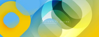 Çembersel soyut tasarım üst üste binen yarı saydam daireler ve yuvarlak şekiller, harmanlanan eğriler ve düzgün eğriler, derinlik, karşıtlık ve dinamik görsel efekt oluşturur.