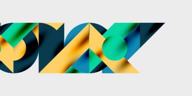 Dairelerin, yarım dairelerin ve parlak efektli ve düzgün eğimli üçgenlerin detaylı bileşimi. Yaratıcı ve teknolojiden ilham alan projeler için parlak ve modern bir vektör tasarımı