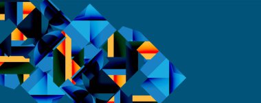 Daireler, yarı daireler, kareler ve yuvarlak üçgenler. Duvar kağıdı, afiş, arkaplan, kart, kitap illüstrasyonu, iniş sayfası için geometrik mozaik mozaik desen soyut arkaplan