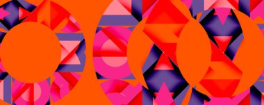 Daireler, yarı daireler, kareler ve yuvarlak üçgenler. Duvar kağıdı, afiş, arkaplan, kart, kitap illüstrasyonu, iniş sayfası için geometrik mozaik mozaik desen soyut arkaplan