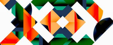 Daireler, yarı daireler, kareler ve yuvarlak üçgenler. Duvar kağıdı, afiş, arkaplan, kart, kitap illüstrasyonu, iniş sayfası için geometrik mozaik mozaik desen soyut arkaplan