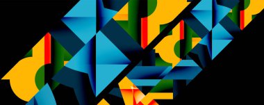 Birleştirilmiş açısal ve eğri şekilli soyut geometrik çizimler, pürüzsüz eğimli dinamik bileşimler ve kalın karşıtlıklar