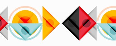 Katmanlı üçgenler, daireler ve gradyanlarla birlikte geometrik soyut tasarım, keskin zıtlıklar ve derinlikle yapılandırılmış bir model oluşturur.