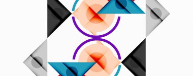 Kesişen üçgenler, daireler ve gradyanlarla soyut geometrik bileşim, derinlik ve kontrastla dinamik bir katman oluşturur.