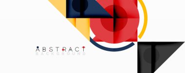 Kesişen üçgenler, daireler ve gradyanlarla soyut geometrik bileşim, derinlik ve kontrastla dinamik bir katman oluşturur.