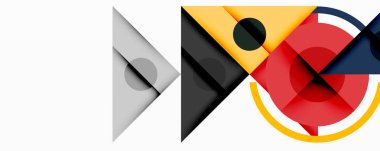 Kesişen üçgenler, daireler ve gradyanlarla soyut geometrik bileşim, derinlik ve kontrastla dinamik bir katman oluşturur.