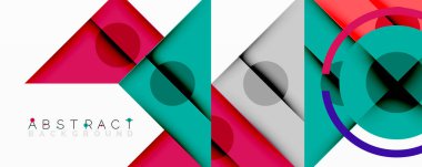 Kesişen üçgenler, daireler ve gradyanlarla soyut geometrik bileşim, derinlik ve kontrastla dinamik bir katman oluşturur.