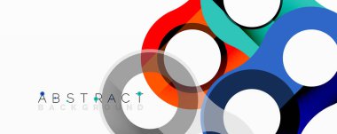 Üst üste binen dairesel ve tüp şekilli soyut daire ögesi bileşimi, pürüzsüz gradyanlar, şeffaflık efektleri ve dinamik katman