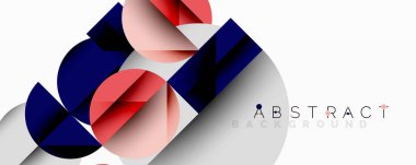 Kesişen daireler, üçgenler, kareler ve keskin açılarla soyut geometrik tasarım gradyan, derinlik ve kontrast içeren katmanlı bir bileşim yaratır.