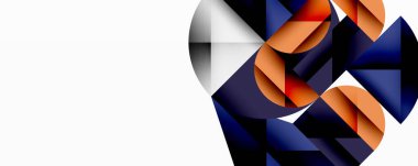 Kesişen daireler, üçgenler, kareler ve keskin açılarla soyut geometrik tasarım gradyan, derinlik ve kontrast içeren katmanlı bir bileşim yaratır.