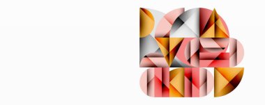 Üst üste binen daireler ve gradyanlarla soyut geometrik çizimler, daire kare üçgen şekilleri arka plan şekilleri keskin açısal kesikler, pürüzsüz gölgeleme ve yapılandırılmış katman bileşimi