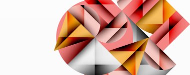 Üst üste binen daireler ve gradyanlarla soyut geometrik çizimler, daire kare üçgen şekilleri arka plan şekilleri keskin açısal kesikler, pürüzsüz gölgeleme ve yapılandırılmış katman bileşimi