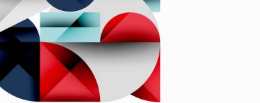 Üst üste binen daireler ve gradyanlarla soyut geometrik çizimler, daire kare üçgen şekilleri arka plan şekilleri keskin açısal kesikler, pürüzsüz gölgeleme ve yapılandırılmış katman bileşimi