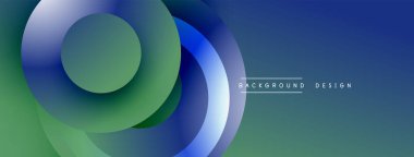 Katmanlı dairesel şekiller canlı renklerde, düzgün geçiş, derinlik efektleri ve modern, fütürist estetiğe sahip, gradyan açısından zengin soyut bir tasarım oluşturur.