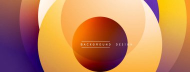 Katmanlı dairesel şekiller canlı renklerde, düzgün geçiş, derinlik efektleri ve modern, fütürist estetiğe sahip, gradyan açısından zengin soyut bir tasarım oluşturur.
