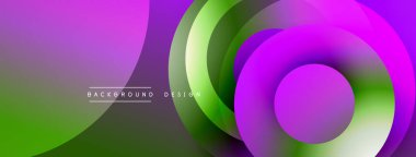 Katmanlı dairesel şekiller canlı renklerde, düzgün geçiş, derinlik efektleri ve modern, fütürist estetiğe sahip, gradyan açısından zengin soyut bir tasarım oluşturur.