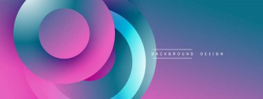 Katmanlı dairesel şekiller canlı renklerde, düzgün geçiş, derinlik efektleri ve modern, fütürist estetiğe sahip, gradyan açısından zengin soyut bir tasarım oluşturur.