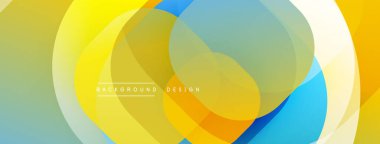 Çembersel soyut tasarım üst üste binen yarı saydam daireler ve yuvarlak şekiller, harmanlanan eğriler ve düzgün eğriler, derinlik, karşıtlık ve dinamik görsel efekt oluşturur.