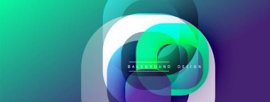 Çembersel soyut tasarım üst üste binen yarı saydam daireler ve yuvarlak şekiller, harmanlanan eğriler ve düzgün eğriler, derinlik, karşıtlık ve dinamik görsel efekt oluşturur.