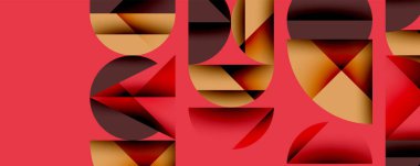 Çemberler ve üçgenlerin kesiştiği soyut geometrik desen. Yüksek kontrastlı kompozisyon derinlik yaratır ve dinamik, modern estetik