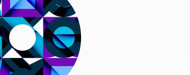 Daireler, yarı daireler, kareler ve yuvarlak üçgenler. Duvar kağıdı, afiş, arkaplan, kart, kitap illüstrasyonu, iniş sayfası için geometrik mozaik mozaik desen soyut arkaplan