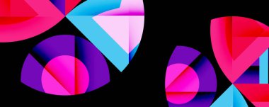 Birleştirilmiş açısal ve eğri şekilli soyut geometrik çizimler, pürüzsüz eğimli dinamik bileşimler ve kalın karşıtlıklar