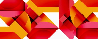 Birbirine kenetlenmiş dairesel ve açısal şekillerle soyut geometrik bileşim, pürüzsüz gradyanlar ve beyaz arkaplan üzerinde keskin karşıtlıklar