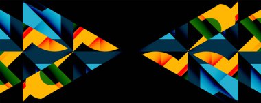 Birleştirilmiş açısal ve eğri şekilli soyut geometrik çizimler, pürüzsüz eğimli dinamik bileşimler ve kalın karşıtlıklar