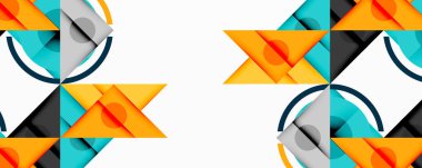 Kesişen üçgenler, daireler ve gradyanlarla soyut geometrik bileşim, derinlik ve kontrastla dinamik bir katman oluşturur.