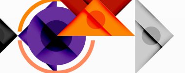 Kesişen üçgenler, daireler ve gradyanlarla soyut geometrik bileşim, derinlik ve kontrastla dinamik bir katman oluşturur.