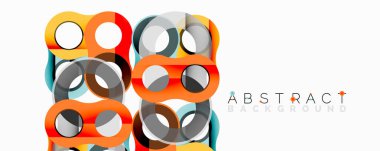 Birbirine kenetlenmiş dairesel ve tüp şekilli soyut geometrik desenler, pürüzsüz gradyanlar, keskin zıtlıklar ve dinamik katmanlar içerir.