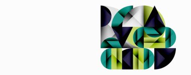 Üst üste binen daireler ve gradyanlarla soyut geometrik çizimler, daire kare üçgen şekilleri arka plan şekilleri keskin açısal kesikler, pürüzsüz gölgeleme ve yapılandırılmış katman bileşimi