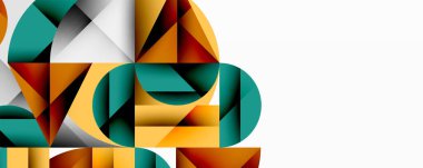 Katmanlı daireler ve açısal segmentlerle modern soyut kompozisyon gradyan, şeffaflık efektleri ve yapılandırılmış geometrik düzen içerir.