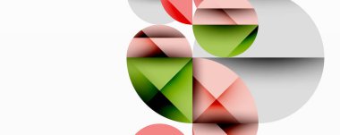 Katmanlı daireler ve açısal segmentlerle modern soyut kompozisyon gradyan, şeffaflık efektleri ve yapılandırılmış geometrik düzen içerir.